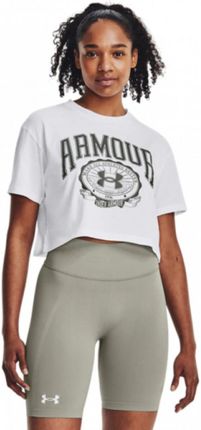 Damski t-shirt z nadrukiem Under Armour UA Collegiate Crest Crop SS - biały