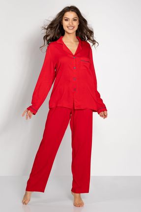 Piżama damska rozpinana wiskoza  długi rękaw S-XL  (Red, L)