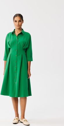 S351 Sukienka szmizjerka z zakładkami w talii - soczysty zielony (kolor zielony, rozmiar M)