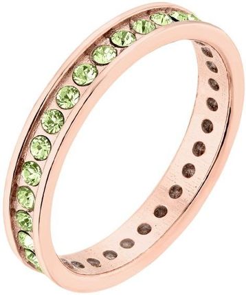 Obrączka z różowego złota z zielonymi kryształami Preciosa r.16