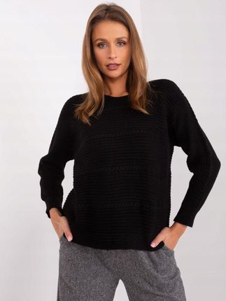 Sweter czarny klasyczny z warkoczami akrylowy