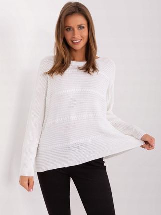 Sweter ecru klasyczny z warkoczami akrylowy
