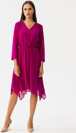 S354 Sukienka warstwowa szyfonowa - rubinowa (kolor rubinowy, rozmiar M)