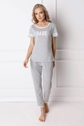 Piżama Damska Model Babe Long Grey - Aruelle
