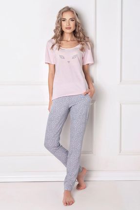 Piżama Damska Model Wild Look Long Pink/Grey - Aruelle