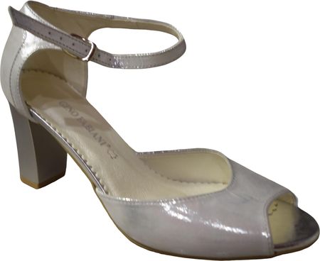 Skórzane sandały Natalii srebrne obcas 8 cm 37