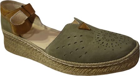 Skórzane sandały zielony nubuk ażurowe 37