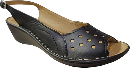 Skórzane sandały czarne ażurowe obcas 5,5 cm 41