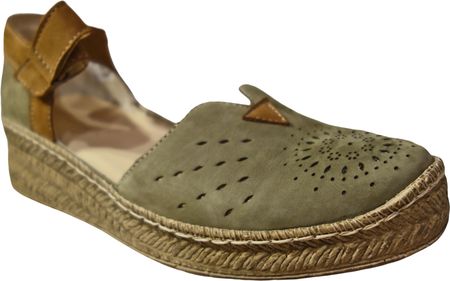 Skórzane sandały zielony nubuk obcas 3,5 cm 37