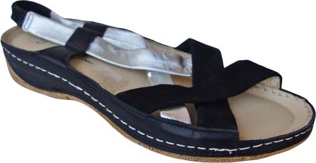 Skórzane sandały czarno-srebrne obcas 3cm nr 37