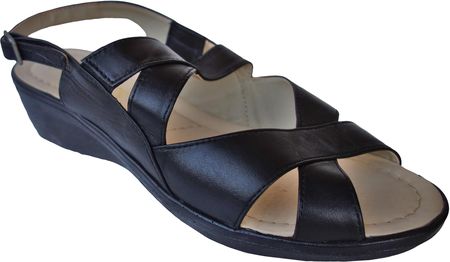 Skórzane sandały czarne koturn 4,5 cm nr 38