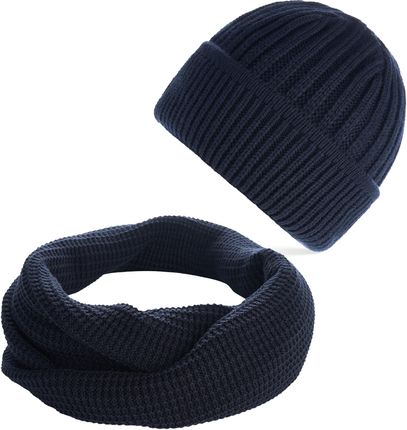 ZESTAW ZIMOWY MĘSKI ZES-28-DB CZAPKA TYPU BEANIE BR-02-DB I GRANATOWY KOMIN BR-06-DB