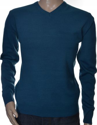 Sweter męski gładki wełniany w szpic z wełny XL