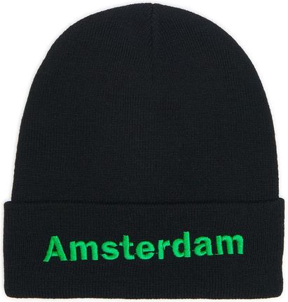 Cropp - Czarna czapka beanie z napisem - Zielony