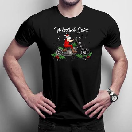 Wesołych Świąt - Mikołaj na motocyklu - męska koszulka z nadrukiem