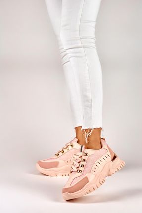 Różowe sneakersy damskie ze złotymi dodatkami - 36