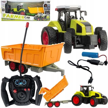 Qulki Duży Traktor Zdalnie Sterowany Z Przyczepą 39Cm Rc Ciągnik Ładowanie Usb