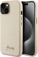 Guess Etui Ochronne Obudowa Plecki Do Iphone 15 6 1 Złoty Light Gold Hardcase Glitter Glossy Script