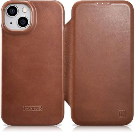 Icarer Ce Oil Wax Premium Leather Folio Case Skórzane Etui Iphone 14 Plus Z Klapką Magnetyczne Magsa