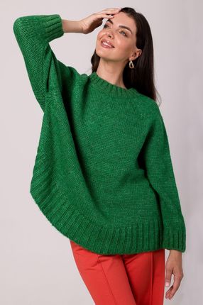 BK105 Sweter z nietoperzowymi rękawami - szamaragdowy (kolor zielony, rozmiar uniwersalny)
