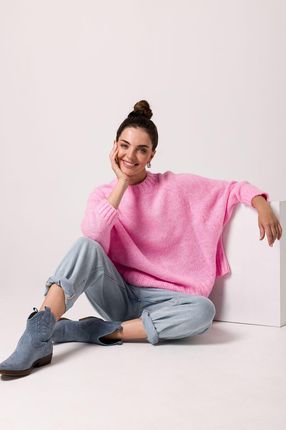 BK105 Sweter z nietoperzowymi rękawami - różowy (kolor róż, rozmiar uniwersalny)