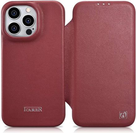 Icarer Ce Premium Leather Folio Case Skórzane Etui Iphone 14 Pro Max Z Klapką Magnetyczne Magsafe Cz