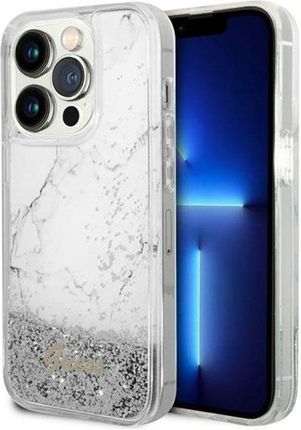 Guess Liquid Glitter Marble Etui Iphone 14 Pro Max Biały