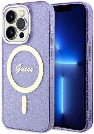 Guess Glitter Gold Magsafe Etui Iphone 14 Pro Max Purpurowy