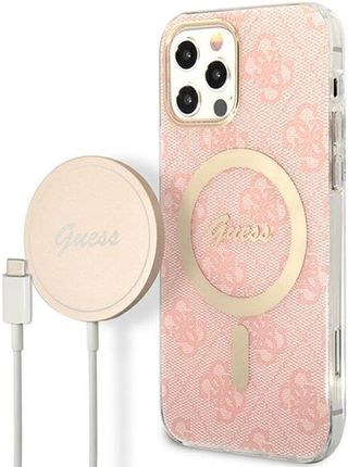 Guess Bundle Pack Magsafe 4G Zestaw Etui Ładowarka Iphone 12 Pro Różowy Złoty