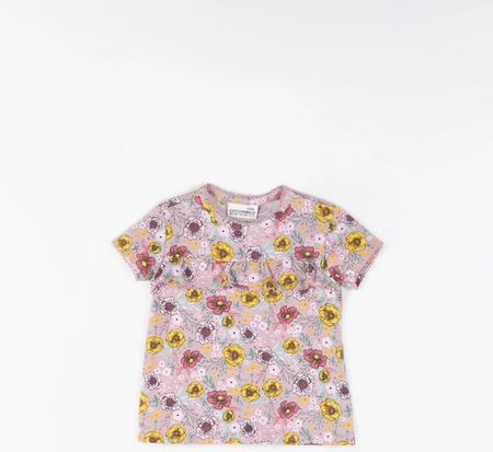 T-shirt z krótkim rękawem z nadrukiem w kwiaty i ozdobną falbanką