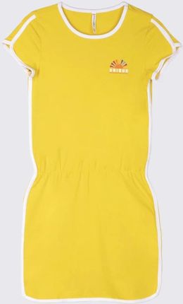 Sukienka dzianinowa żółta z gumką w pasie