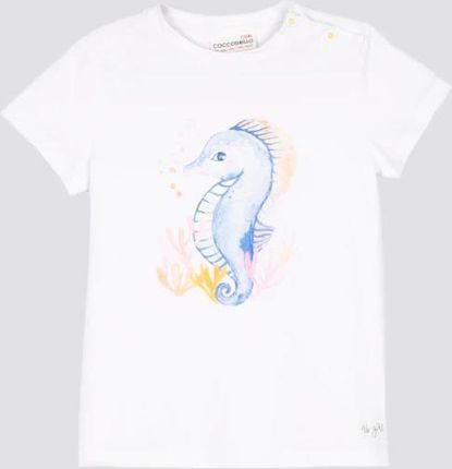 T-shirt z krótkim rękawem biały z konikiem morskim