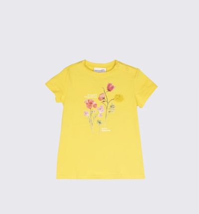 T-shirt z krótkim rękawem żółty z nadrukiem kwiatów