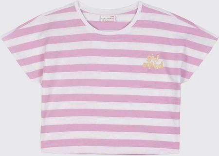 T-shirt z krótkim rękawem crop top w różowe pasy