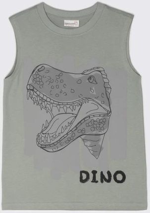 T-shirt bez rękawów khaki z motywem dinozaura