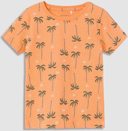 T-shirt z krótkim rękawem pomarańczowy z wzorem w palmy