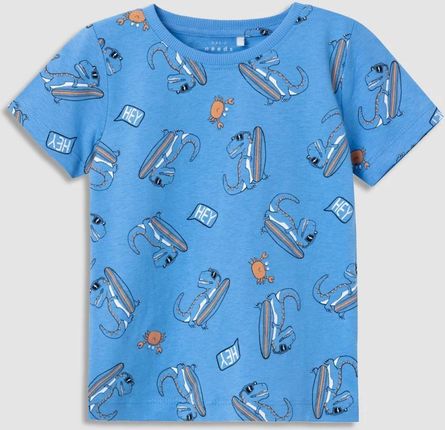 T-shirt z krótkim rękawem niebieski z wzorem w kraby i dinozaury