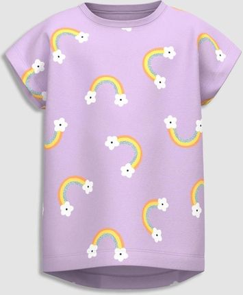 T-shirt z krótkim rękawem fioletowy z wzorem w tęcze