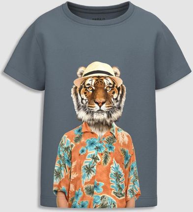 T-shirt z krótkim rękawem szary z zabawnym tygrysem