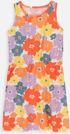 Sukienka dzianinowa na ramiączkach w kolorowe kwiatki z gumką w pasie