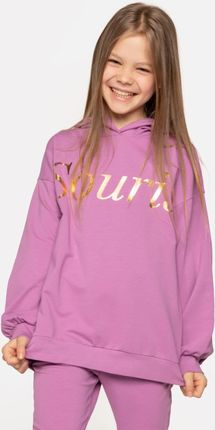 Bluza dresowa fioletowa przedłużana z napisem i kapturem