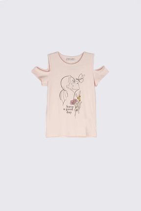 T-shirt z krótkim rękawem różowy z odkrytymi ramionami