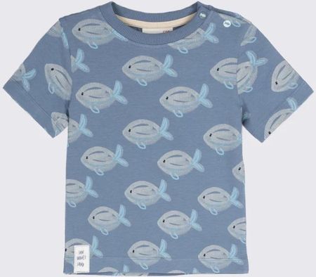 T-shirt z krótkim rękawem niebieski z nadrukiem w rybki