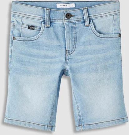 Szorty jeansowe REGULAR FIT błękitne z kieszeniami i efektem sprania