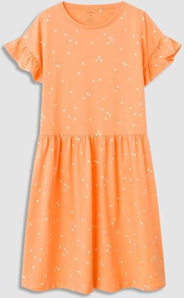 Sukienka dzianinowa z krótkim rękawem pomarańczowa z printem w serduszka