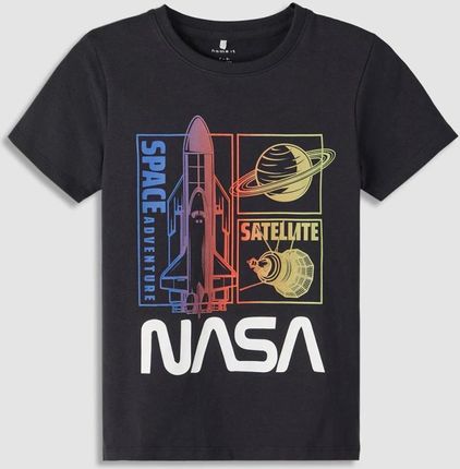 T-shirt z krótkim rękawem NASA czarny z kolorowym nadrukiem