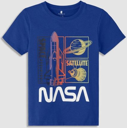T-shirt z krótkim rękawem NASA kobaltowy z kolorowym nadrukiem