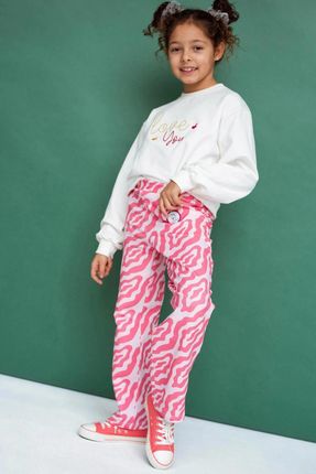 Spodnie dresowe BOOTCUT różowe z abstrakcyjnym wzorem