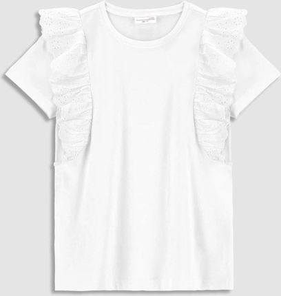 T-shirt z krótkim rękawem biały z falbanami