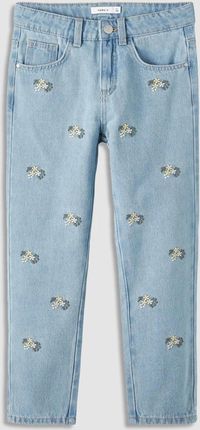 Spodnie jeansowe BAGGY błękitne z haftami na nogawkach